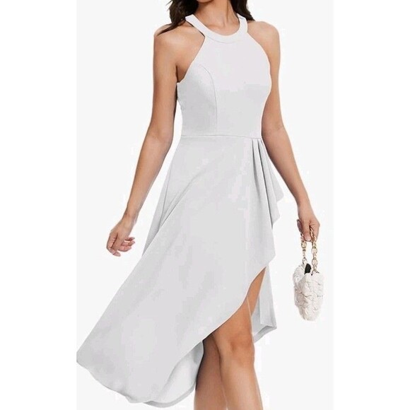 Women's M Dress Halter Neck Mint Green Sleeveless Backless High Low Cocktail - Picture 6 of 10